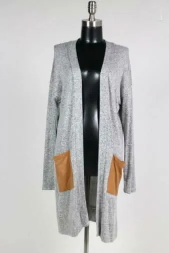 Fancy Focus Grey Suede Patch Pocket Cardigan sold by Boho Pink