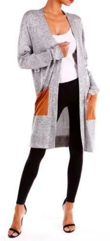 Fancy Focus Grey Suede Patch Pocket Cardigan sold by Boho Pink product image thumbnail 5