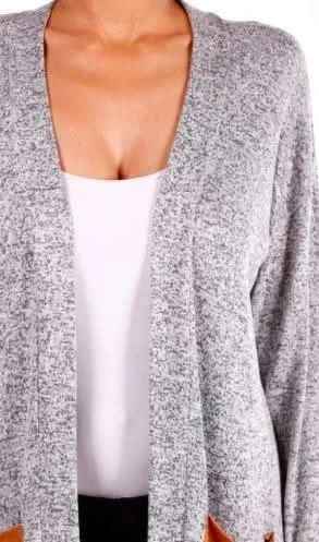 Fancy Focus Grey Suede Patch Pocket Cardigan sold by Boho Pink product image thumbnail 3