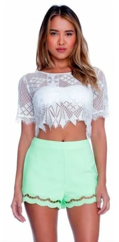 Lush Aztec Off White Lace Crop Top sold by Boho Pink