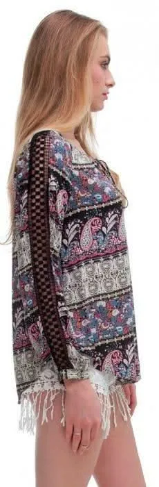 Find A Way Black Paisley Peasant Blouse sold by Boho Pink product image thumbnail 3