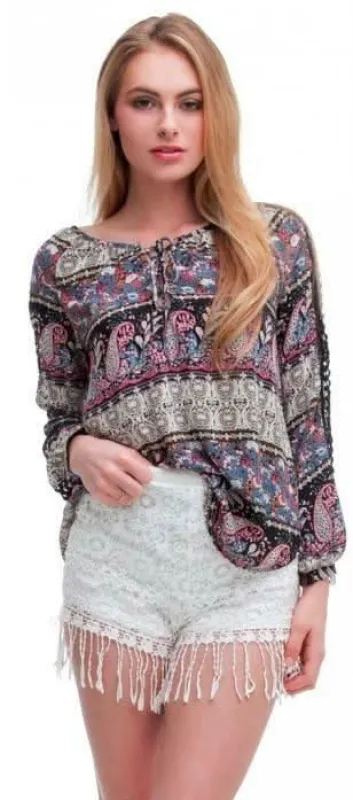 Find A Way Black Paisley Peasant Blouse sold by Boho Pink