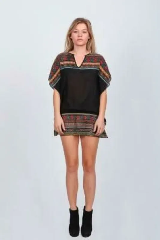 En Créme Black Print Kimono Tunic Top made by En Creme