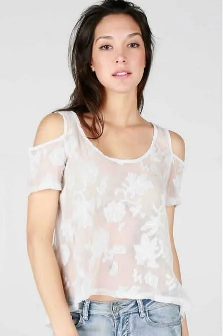 Daphne White Lace Cold Shoulder Top sold by Boho Pink