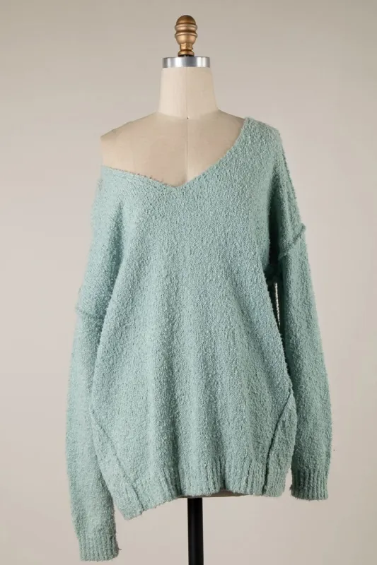 Harlow Mint V-Neck Pullover Sweater sold by Boho Pink