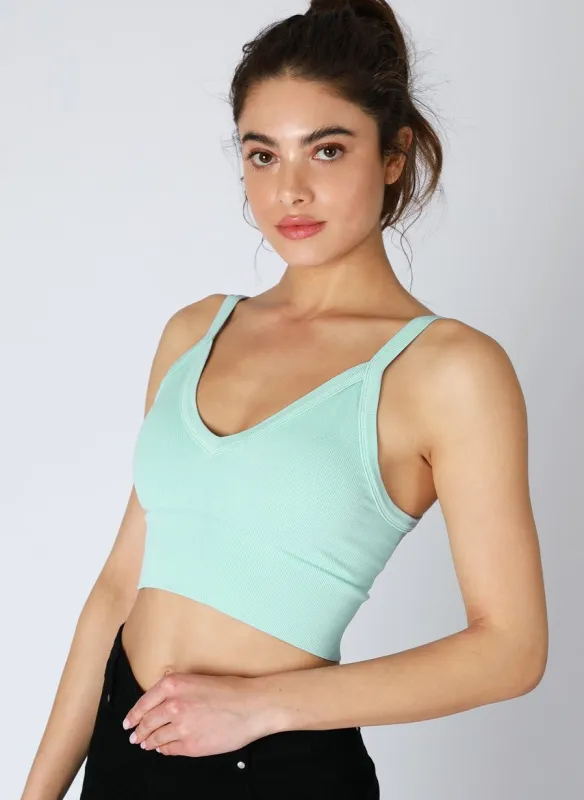 Nikibiki Island Aqua Ribbed V-Neck Crop Top made by Nikibiki