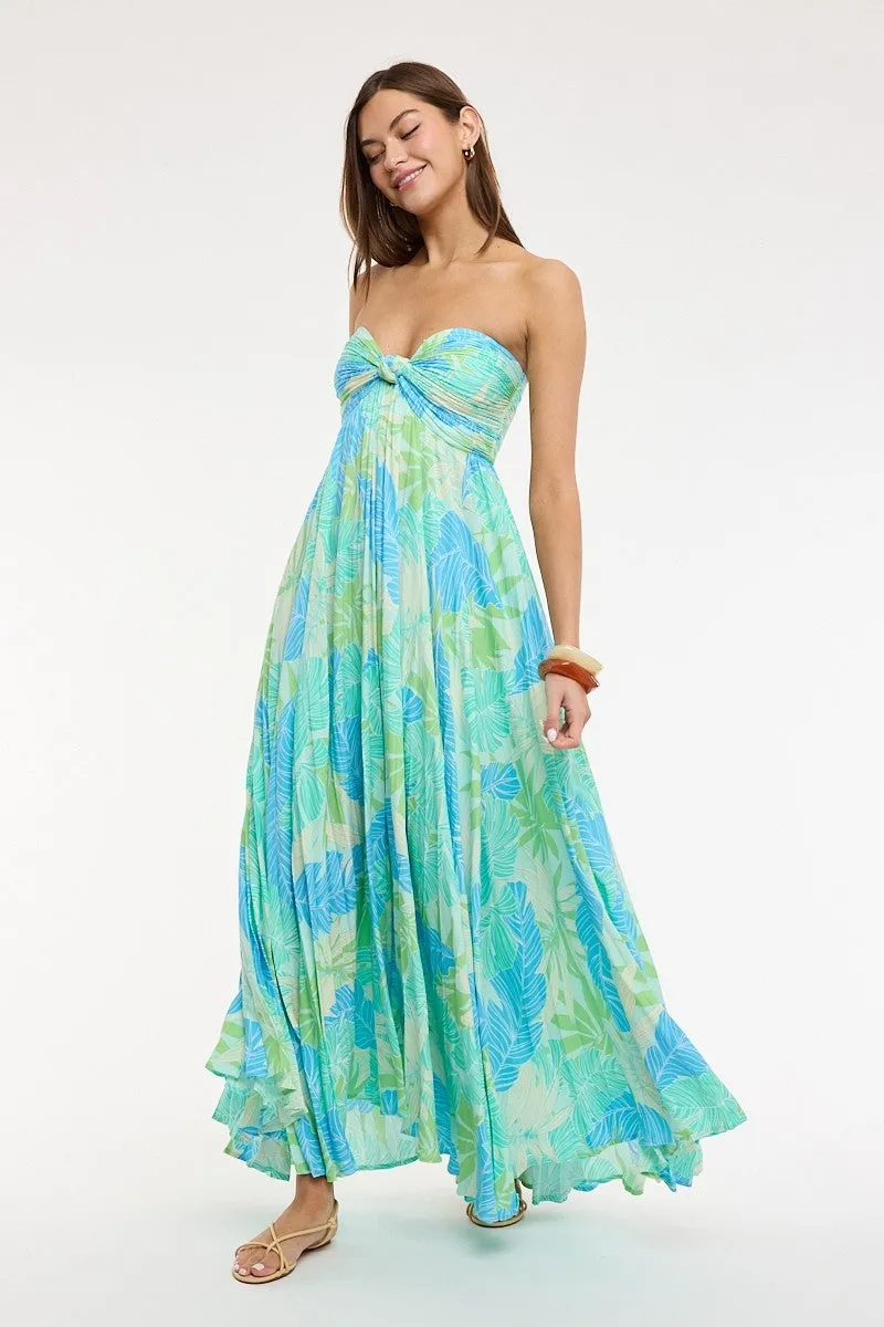 Willow Blue and Green Tropical Print Strapless Maxi Dress sold by Boho Pink product image thumbnail 2