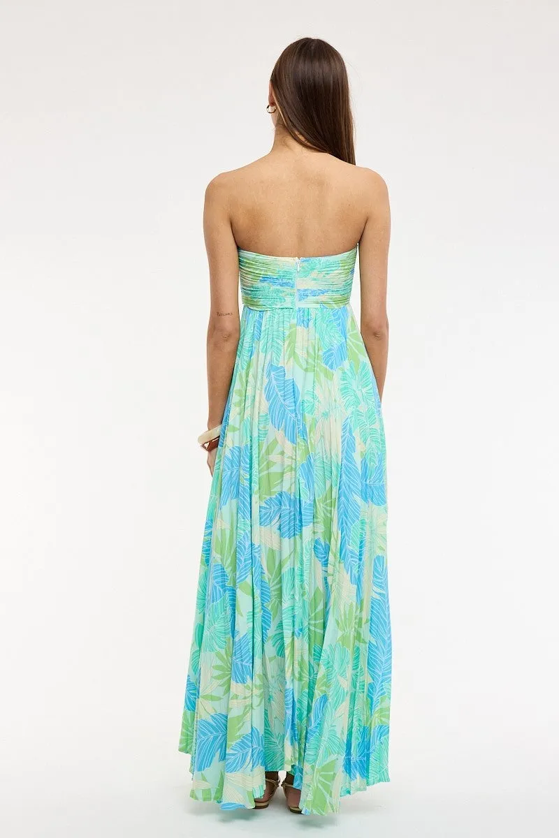 Willow Blue and Green Tropical Print Strapless Maxi Dress sold by Boho Pink product image thumbnail 4