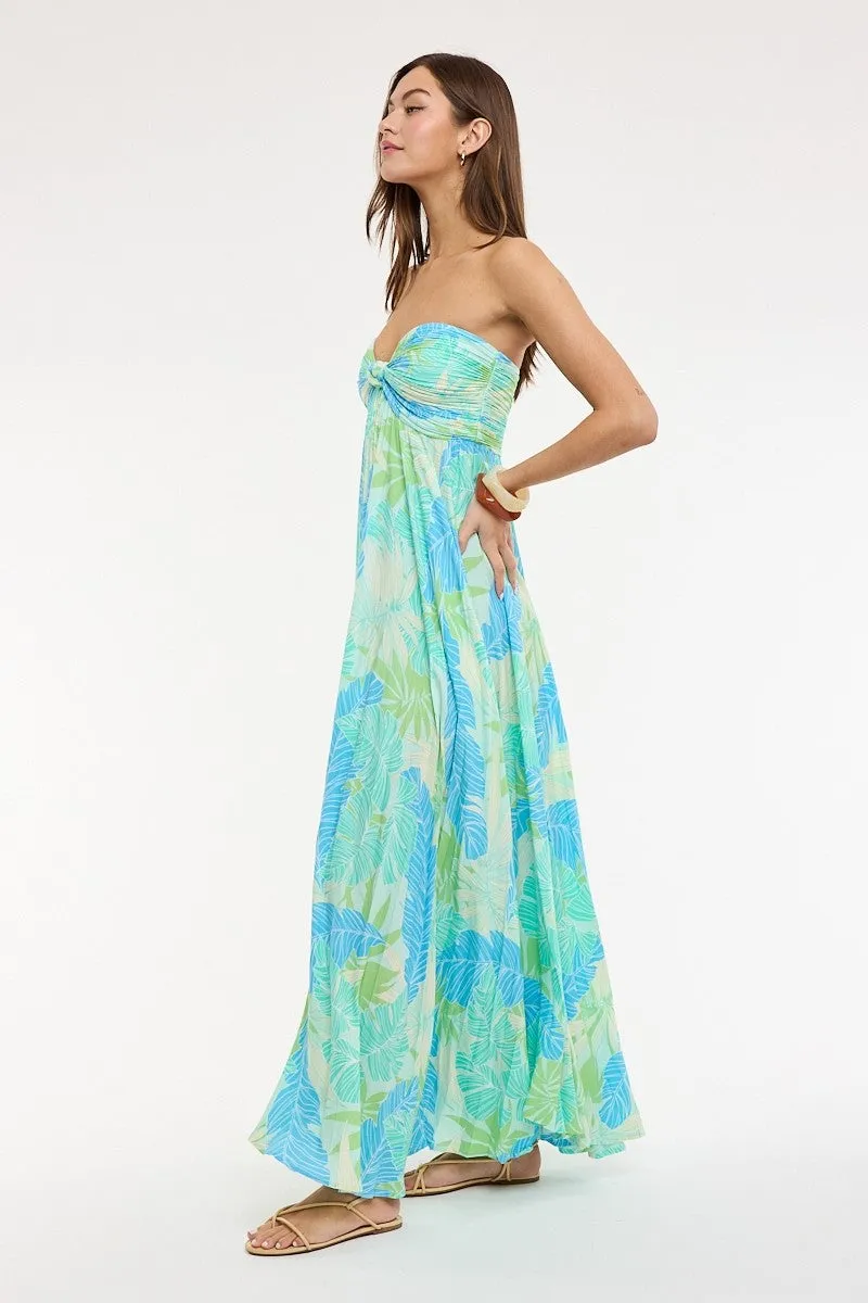Willow Blue and Green Tropical Print Strapless Maxi Dress sold by Boho Pink product image thumbnail 3