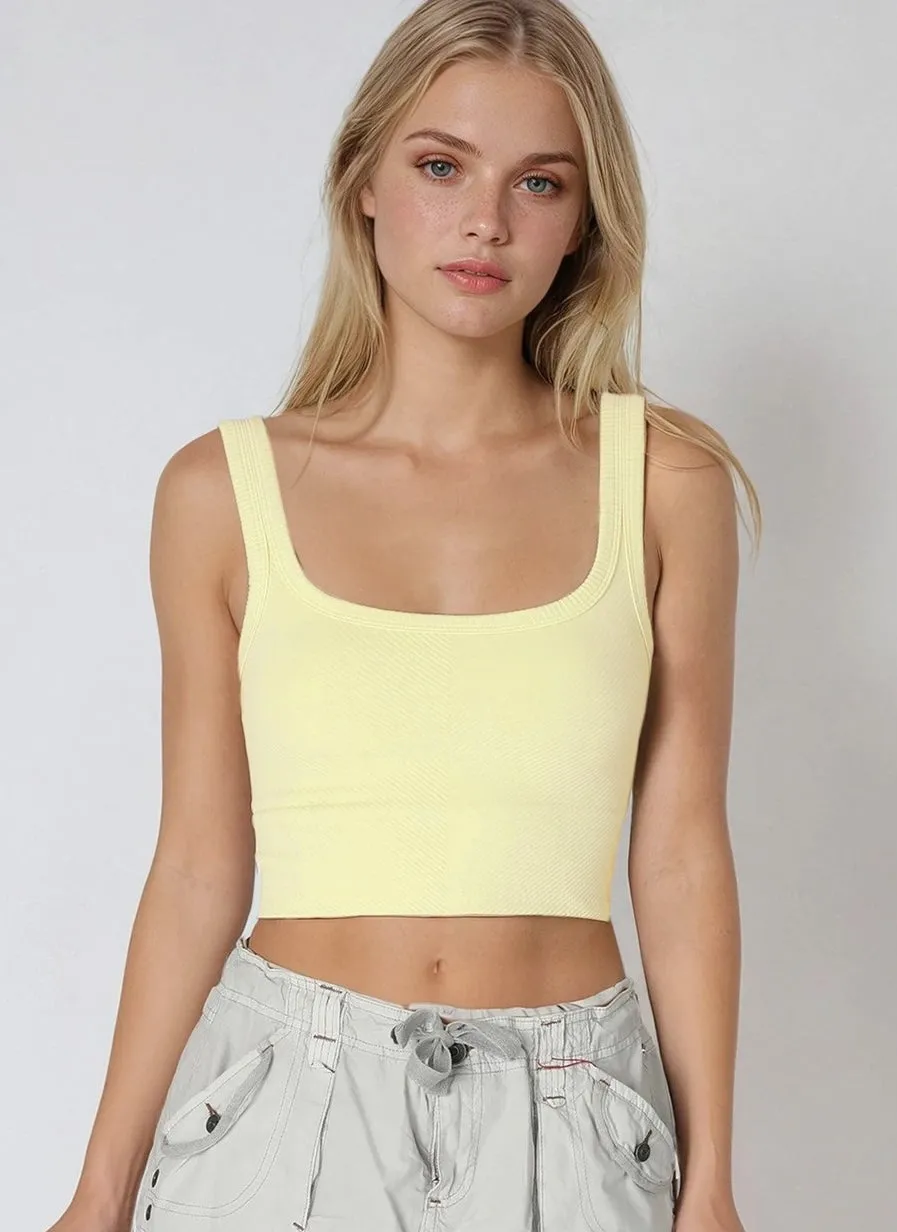 NIKIBIKI Yellow Cropped Chevron Tank sold by Boho Pink