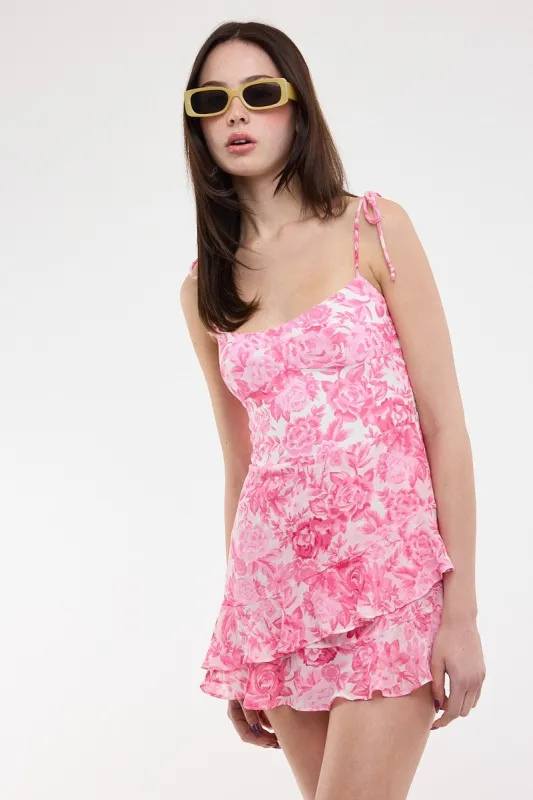 Liana Pink Floral Ruffle Romper Dress made by Sky to Moon 