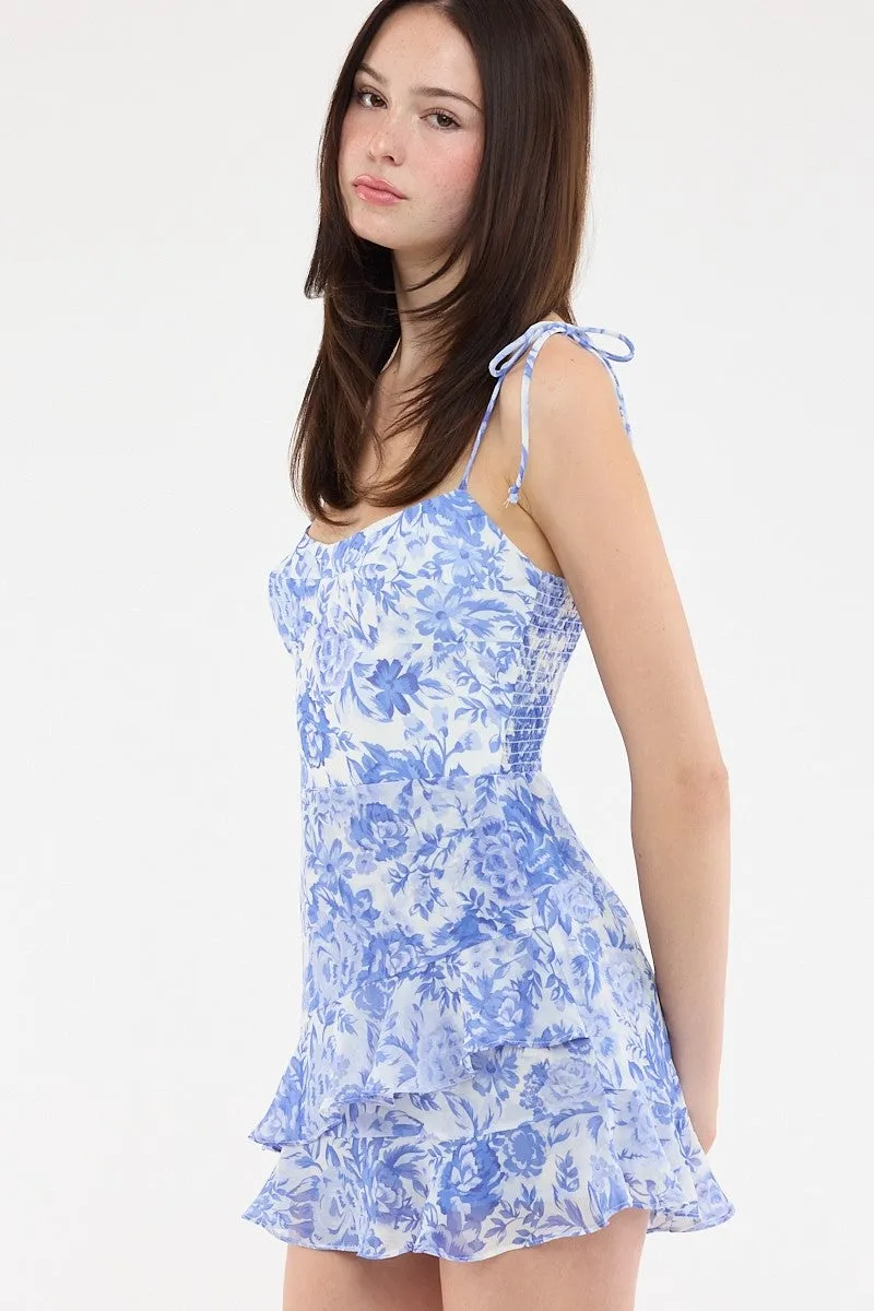 Liana Blue Floral Ruffle Romper Dress sold by Boho Pink product image thumbnail 2
