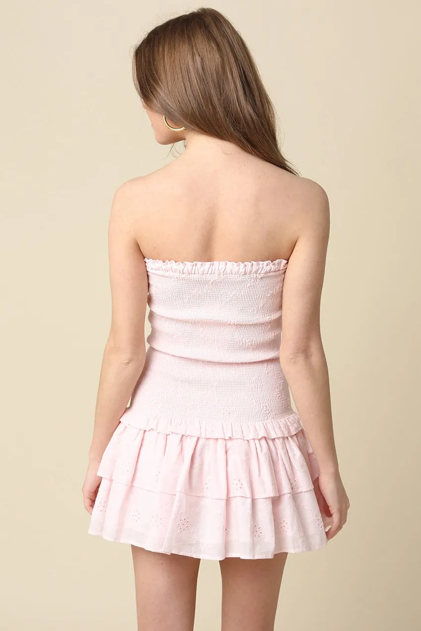 Aimee Light Pink Eyelet Strapless Mini Dress sold by Boho Pink product image thumbnail 3