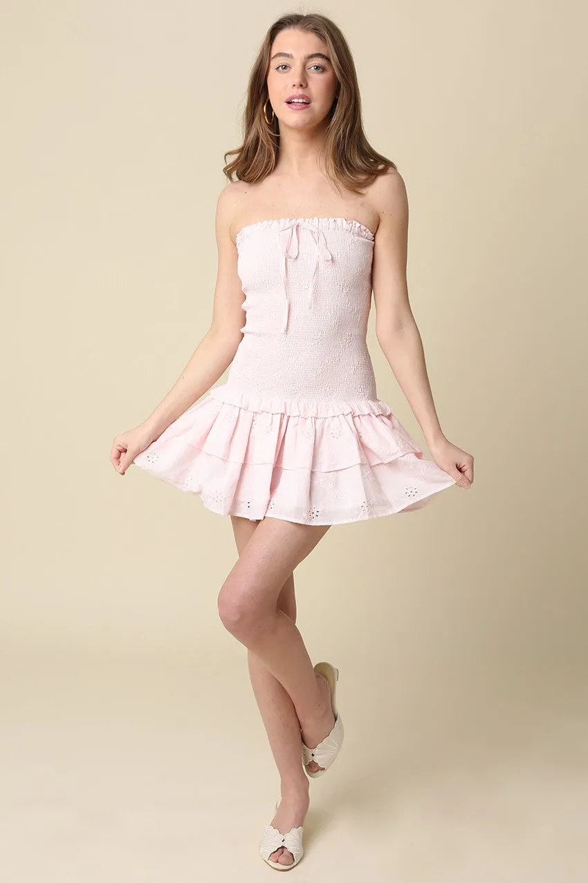 Aimee Light Pink Eyelet Strapless Mini Dress sold by Boho Pink product image thumbnail 4