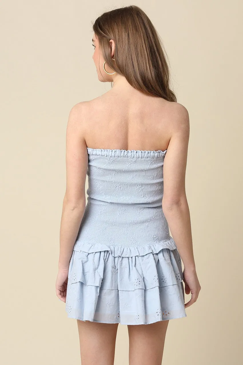 Aimee Light Blue Eyelet Strapless Mini Dress sold by Boho Pink product image thumbnail 3