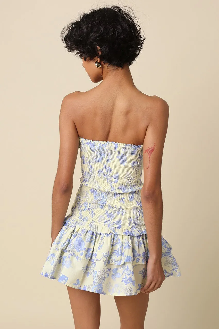 Aimee Cream & Blue Floral Strapless Mini Dress sold by Boho Pink product image thumbnail 3