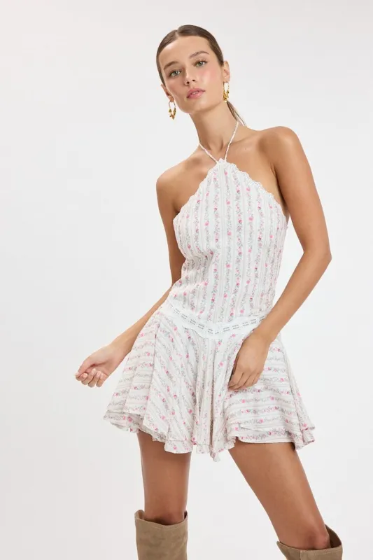 Naya Pink Floral Halter Mini Dress made by Sky to Moon 