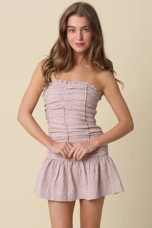 Taryn Pink Gingham Strapless Mini Dress made by Olivaceous