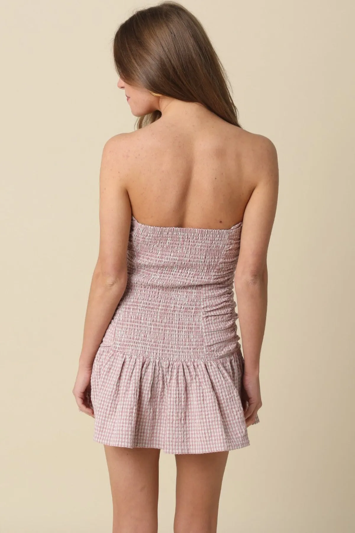 Taryn Pink Gingham Strapless Mini Dress sold by Boho Pink product image thumbnail 4