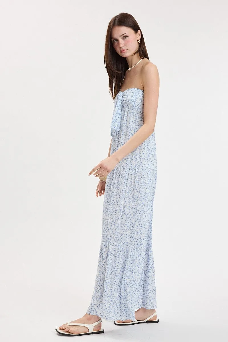 Selene Blue Ditsy Floral Strapless Maxi Dress sold by Boho Pink product image thumbnail 3