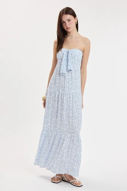Selene Blue Ditsy Floral Strapless Maxi Dress made by Sky to Moon