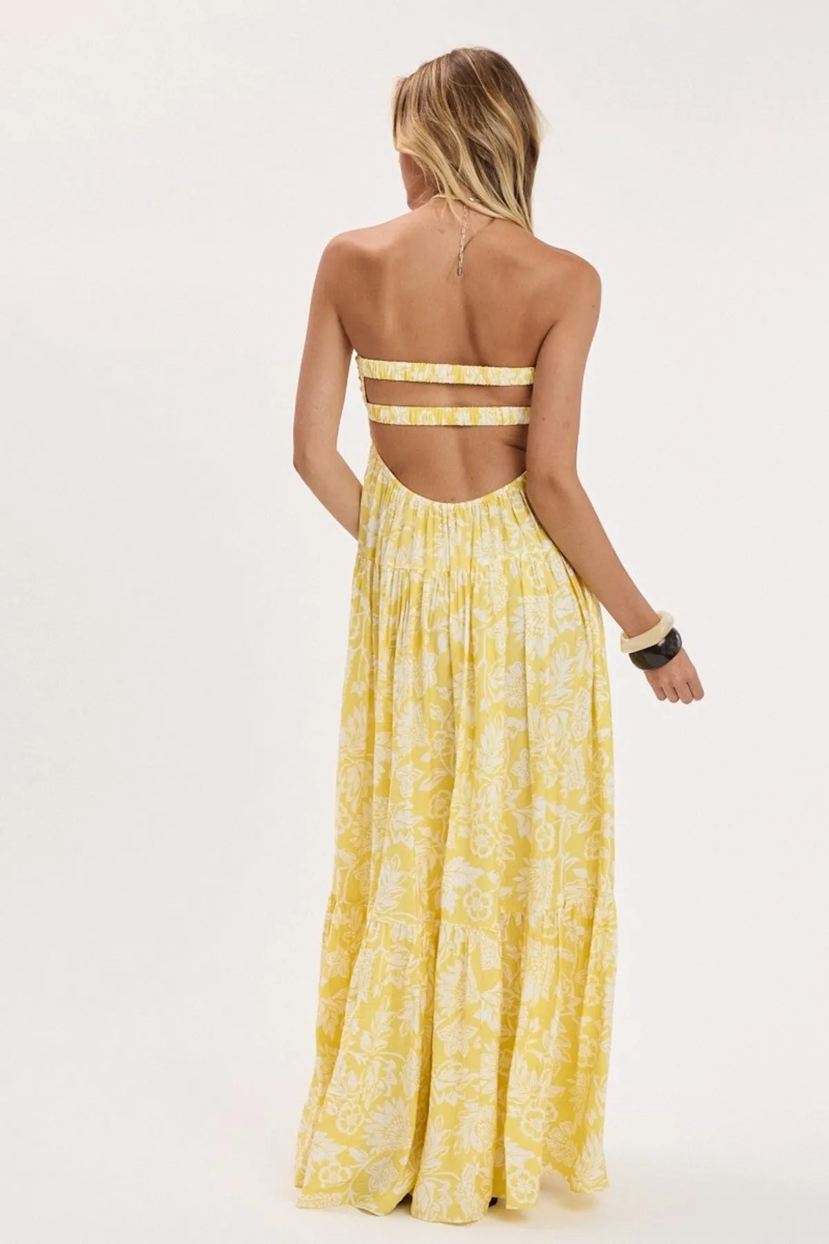 Brisa Yellow Tropical Floral Strapless Maxi Dress sold by Boho Pink product image thumbnail 4