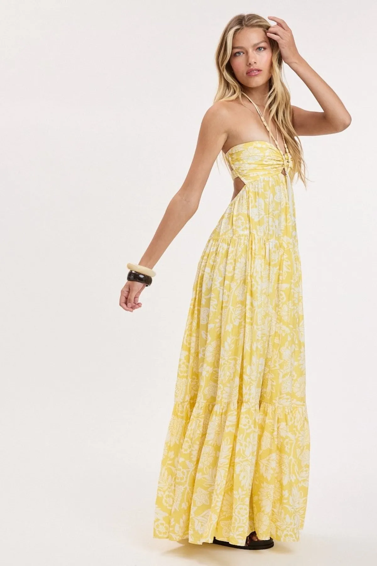 Brisa Yellow Tropical Floral Strapless Maxi Dress sold by Boho Pink product image thumbnail 2