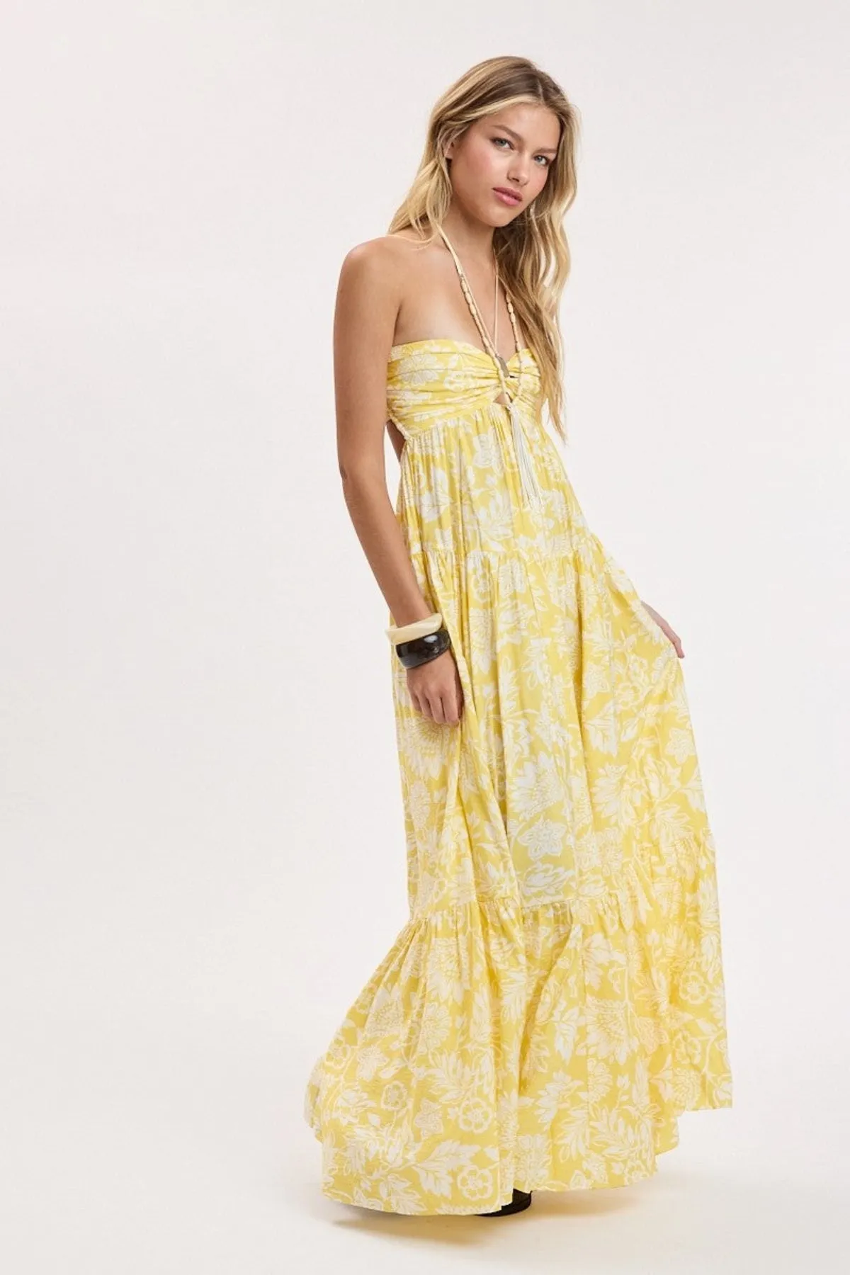 Brisa Yellow Tropical Floral Strapless Maxi Dress sold by Boho Pink product image thumbnail 3