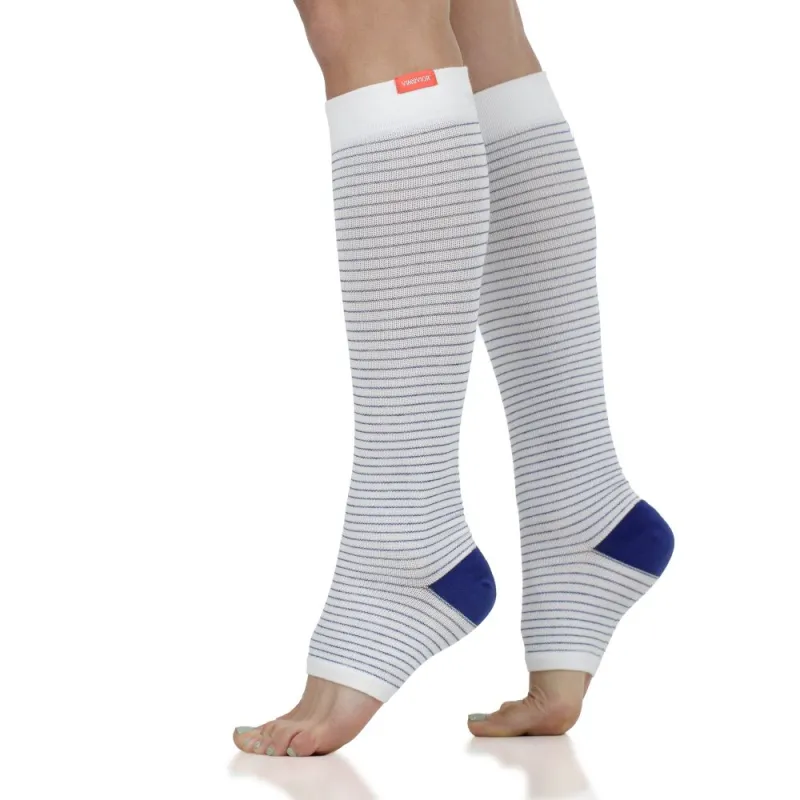 20-30 mmHg: Pinstripe (Open Toe Cotton Compression Socks) sold by VIM & VIGR