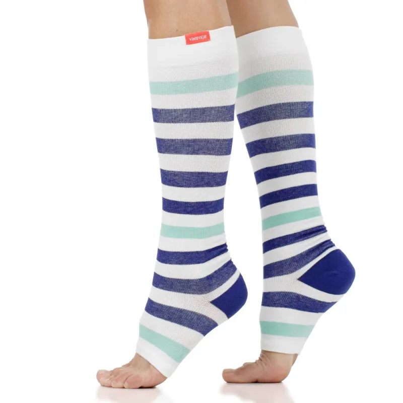 20-30 mmHg: Thick Stripe (Open Toe Sock - Cotton) made by VIM & VIGR