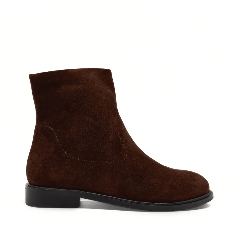 Flacco Flat Zip Up Brown Suede Holiday Bootie made by Maelu