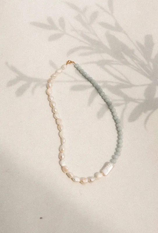 Quince | blue jade and fresh water pearl stone necklace made by Maelu