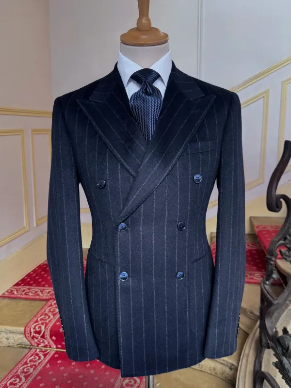 Costume Croisé Flanelle Rayures Marine made by Zedby