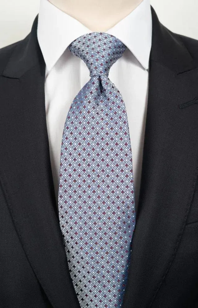 Cravate argenté à pois rouge et blanc + pochette assortie sold by Zedby