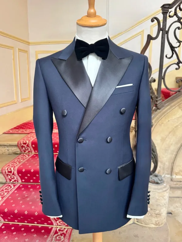 Smoking Croisé Marine Revers Noir Florence made by Zedby