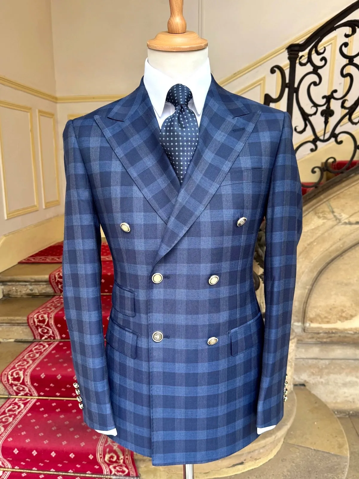 Veste Blazer Croisé Prince De Galles Bleu En Laine Froide sold by Zedby