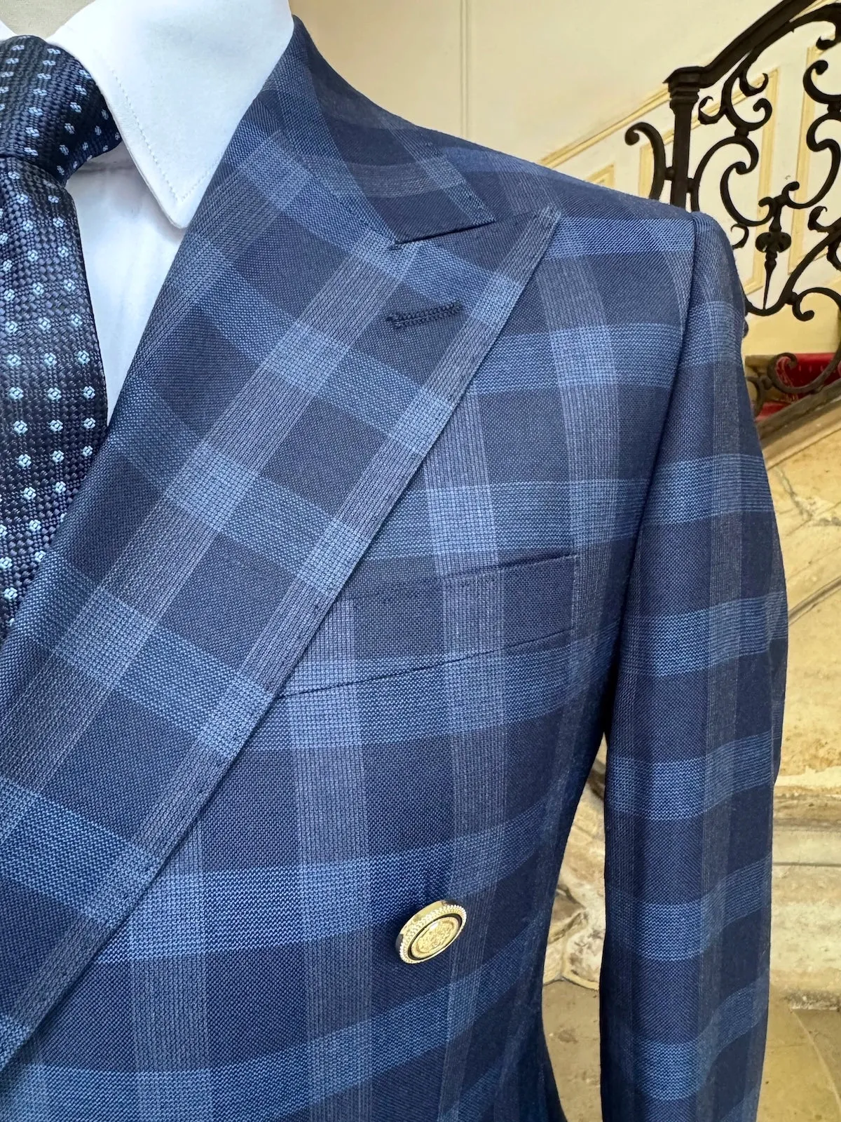 Veste Blazer Croisé Prince De Galles Bleu En Laine Froide sold by Zedby product image thumbnail 2