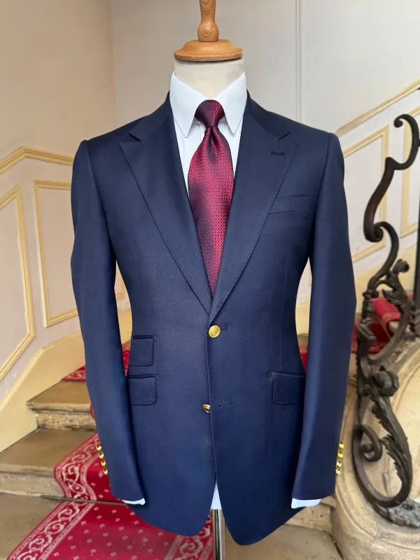 Veste Blazer Droit Bleu Nuit En Laine Froide made by Zedby