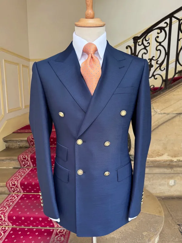 Veste Blazer Croisé Bleu Nuit Laine Froide made by Zedby
