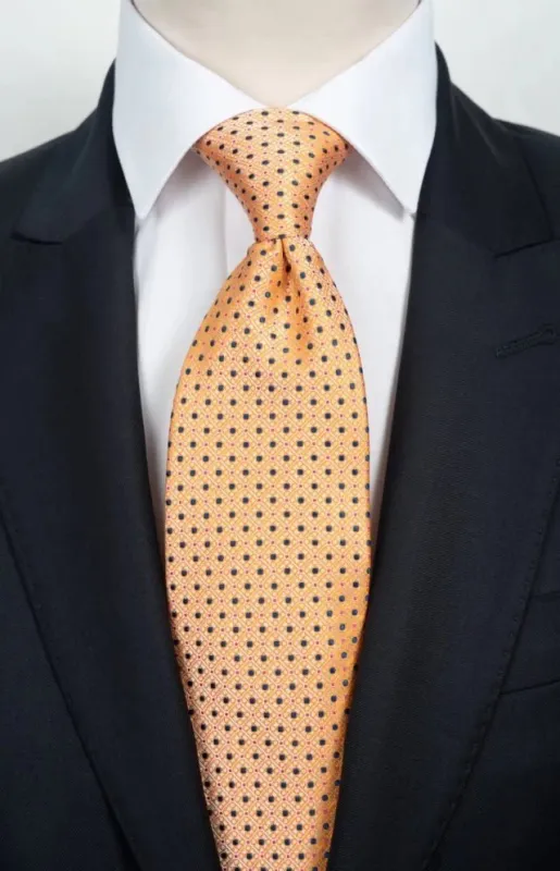 Cravate orange à motifs marine + pochette assortie sold by Zedby