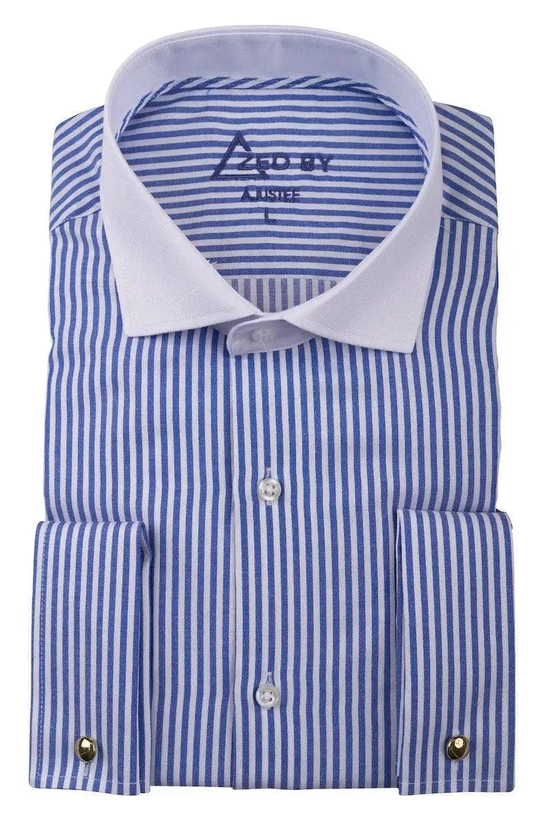 Chemise À Rayure Bleue Col Italien sold by Zedby