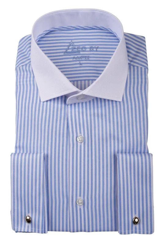 Chemise À Rayure Bleue Ciel Col Italien made by Zedby