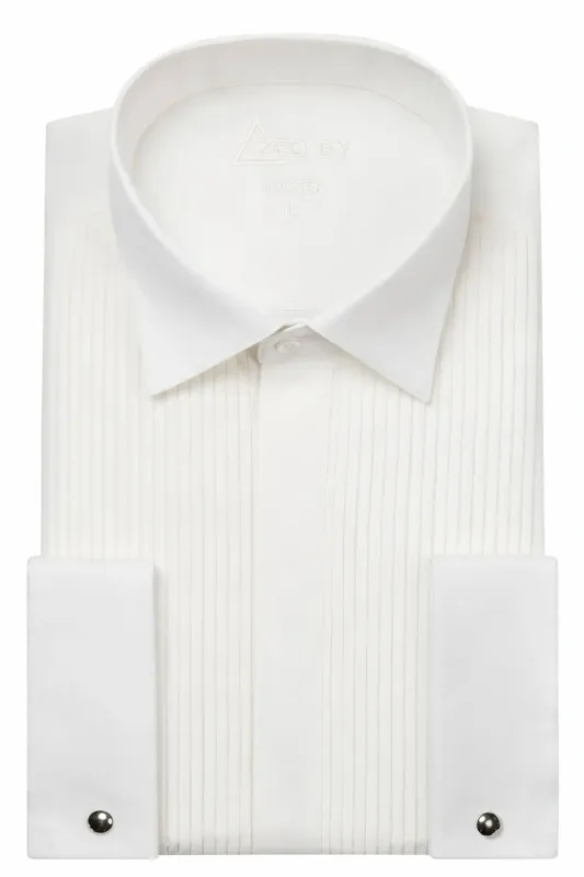 Chemise de cérémonie ivoire à col cassé avec plastron et boutons cachés made by Zedby