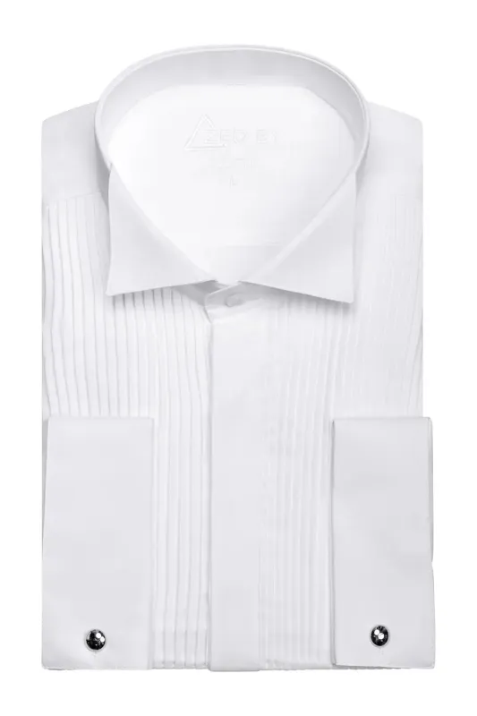 Chemise de cérémonie blanche à col cassé avec plastron boutons cachés made by Zedby