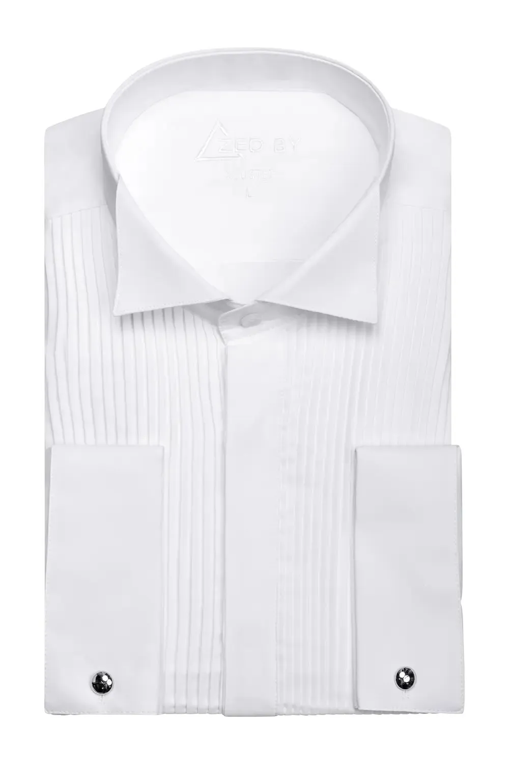 Chemise de cérémonie blanche à col cassé avec plastron boutons cachés sold by Zedby