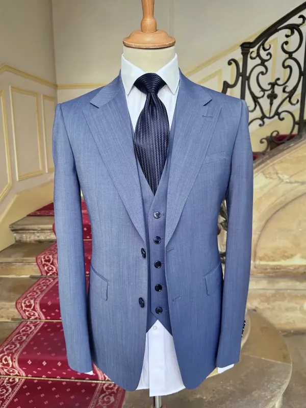 Costume Trois Pièces Bleu Océan Laine Froide made by Zedby