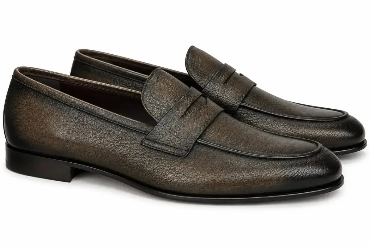 Chaussure Mocassin Cuir Bronze Granule MILAN made by Zedby