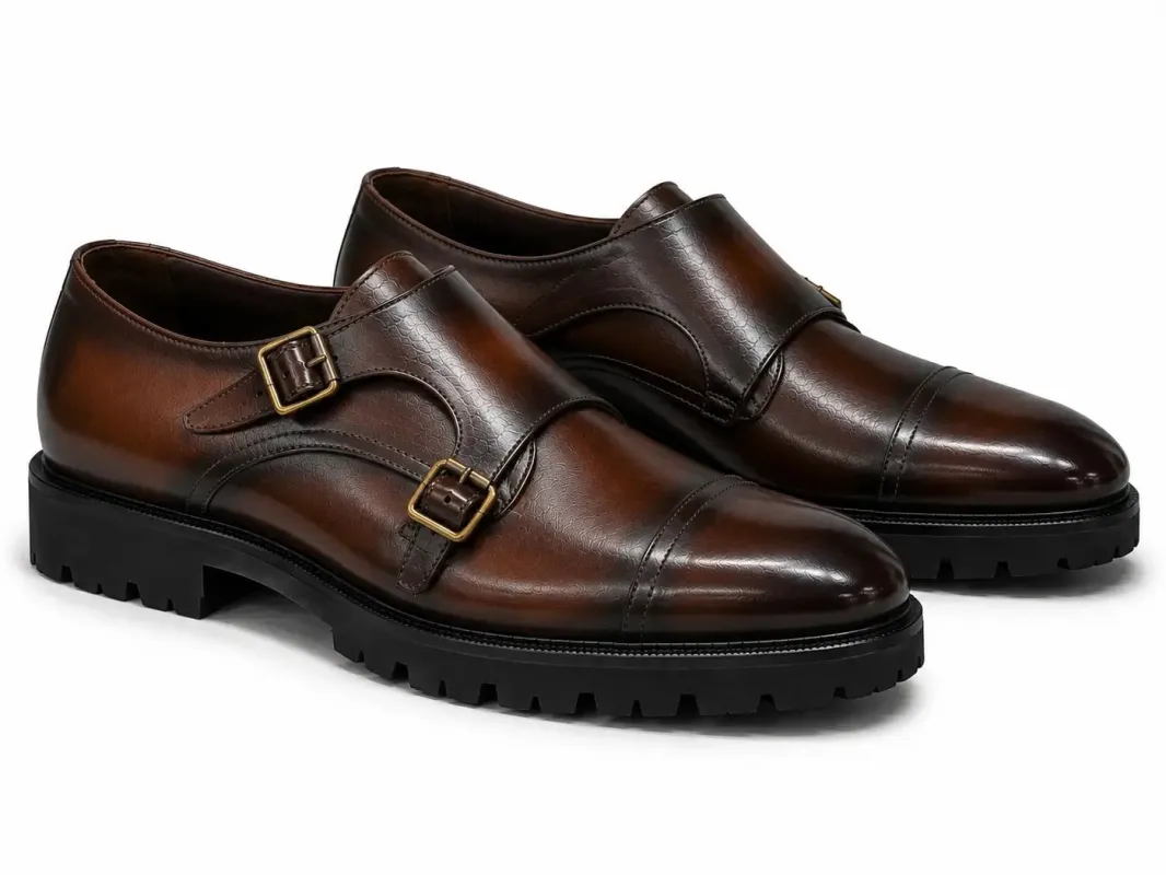 Chaussure Richelieu Cuir Marron À Double Boucles LONDON made by Zedby