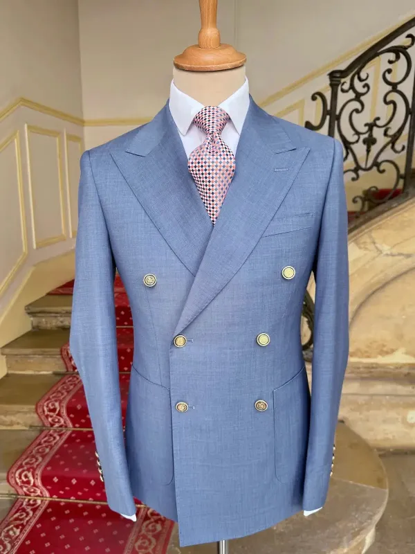 Veste Blazer Croisé Bleu Ciel Fil à Fil made by Zedby