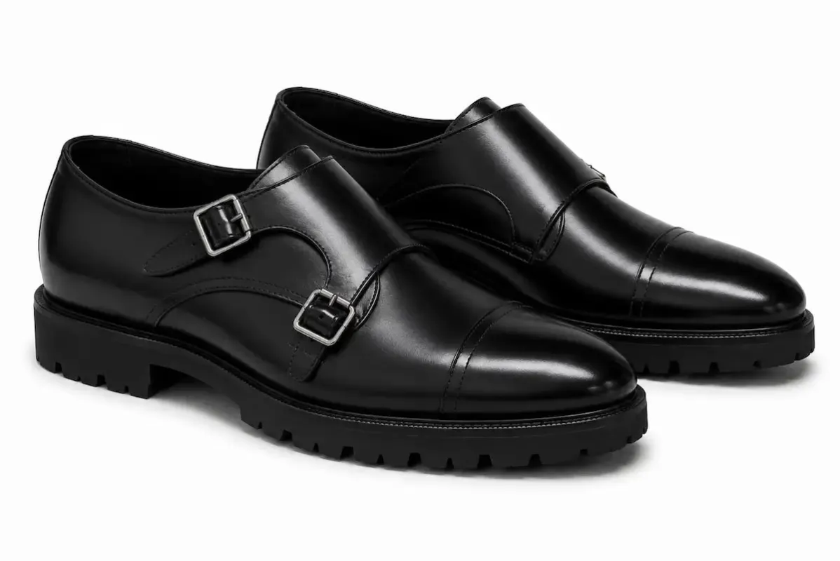 Chaussure Richelieu Cuir Noir À Double Boucles LONDON made by Zedby
